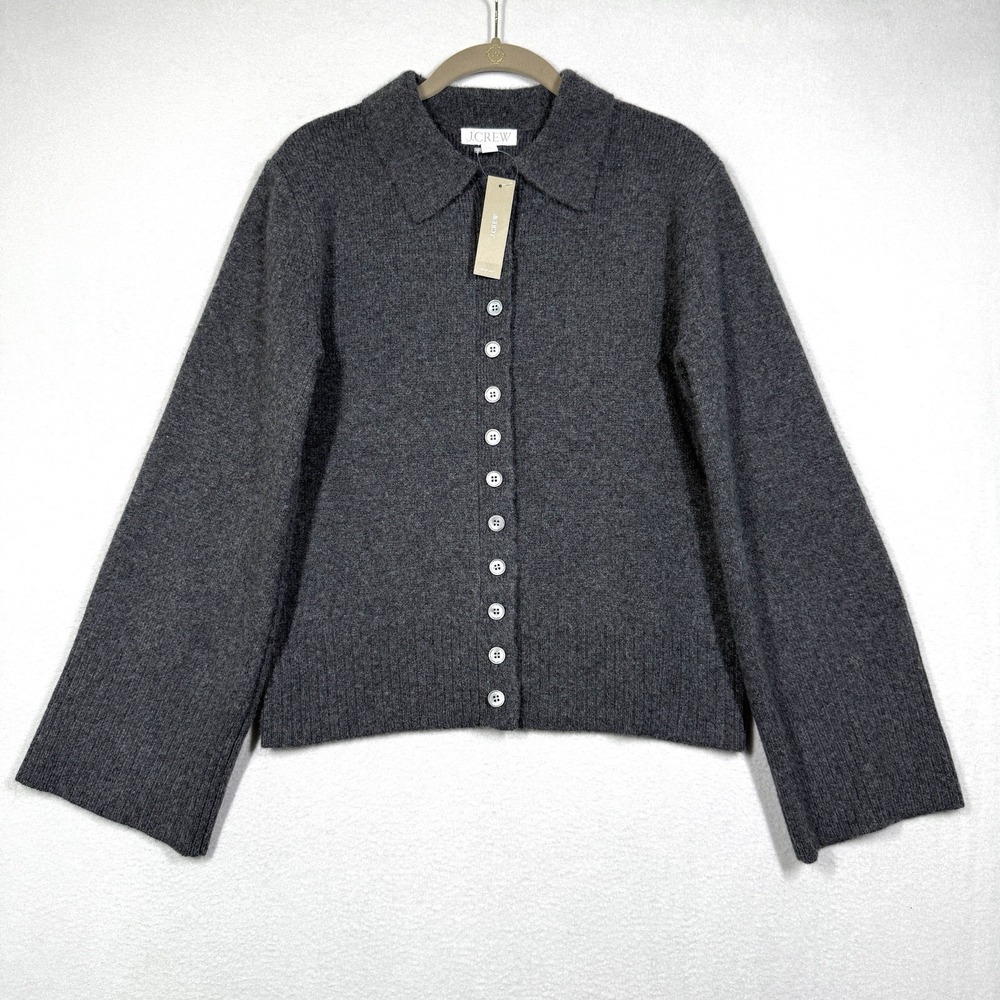 J Crew Sweater Womens Medium Milano Stitch Cinched Waist Cardigan LambsWool NWT